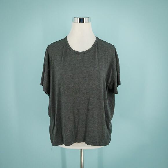 Athleta Size Large L Yoga Cloudlight Gray Crew Cap Sleeve Open Cut Out Top - Picture 1 of 6